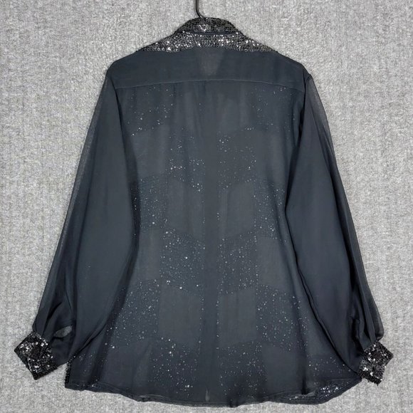 Creazioni Effeci Shirt Womens M Black Chiffon Long Sleeve Semi Sheer Blouse - Picture 8 of 11
